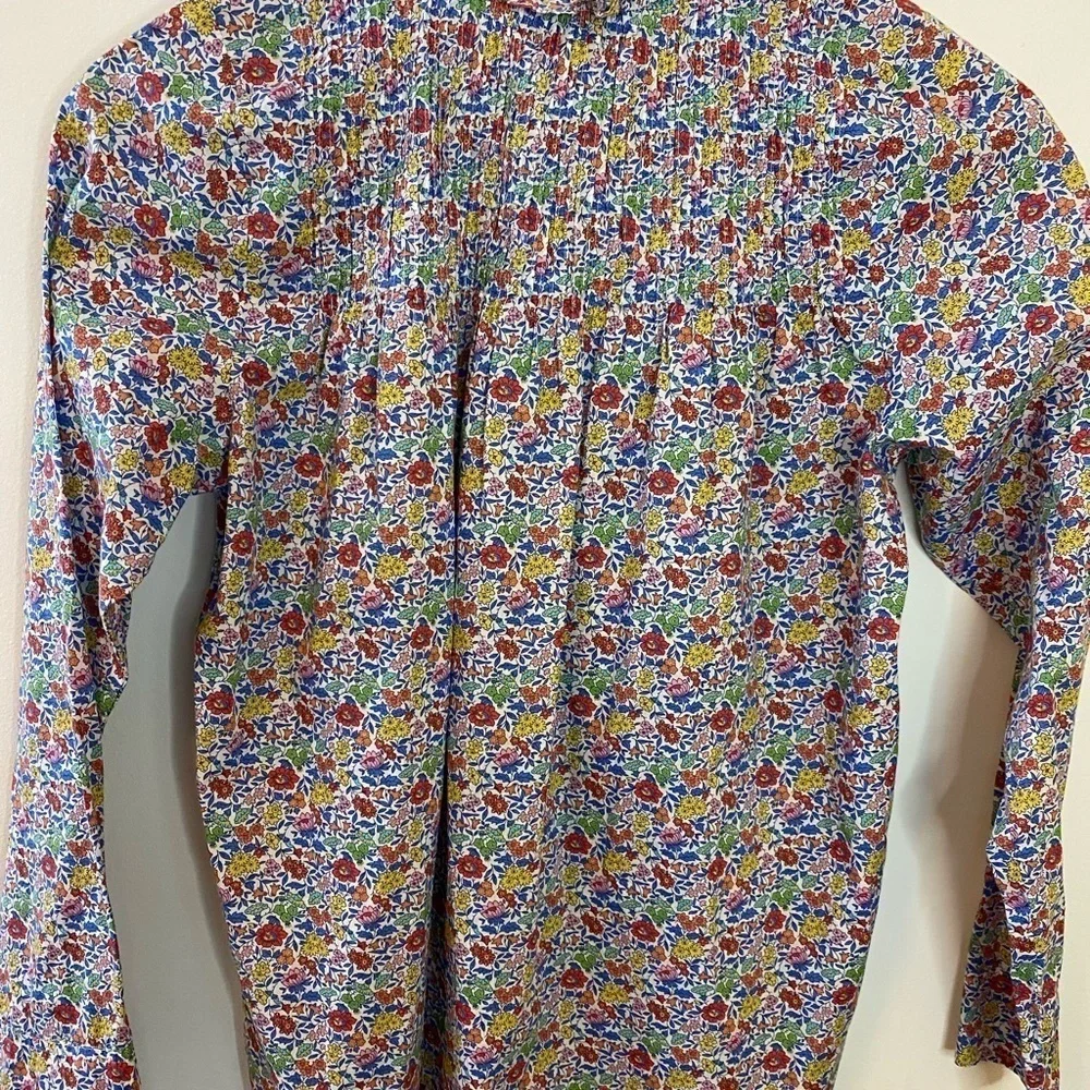 J. Crew Liberty of London Ditsy Yellow Floral Smocked Pintuck Tunic